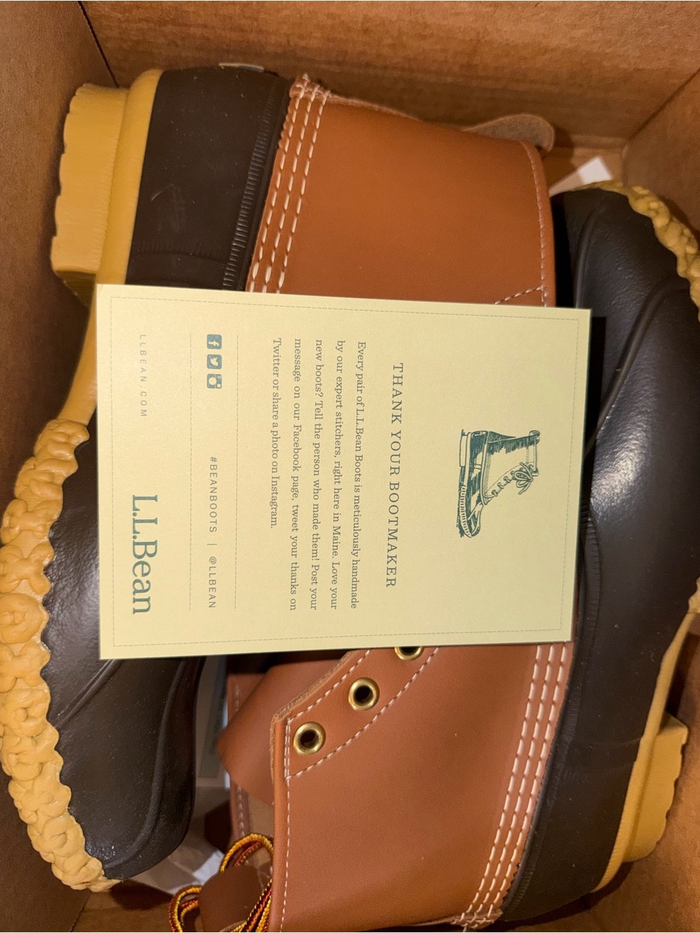 L.L. Bean Men’s Brown Leather and Black Rubber Duck Boots with Tan Sole